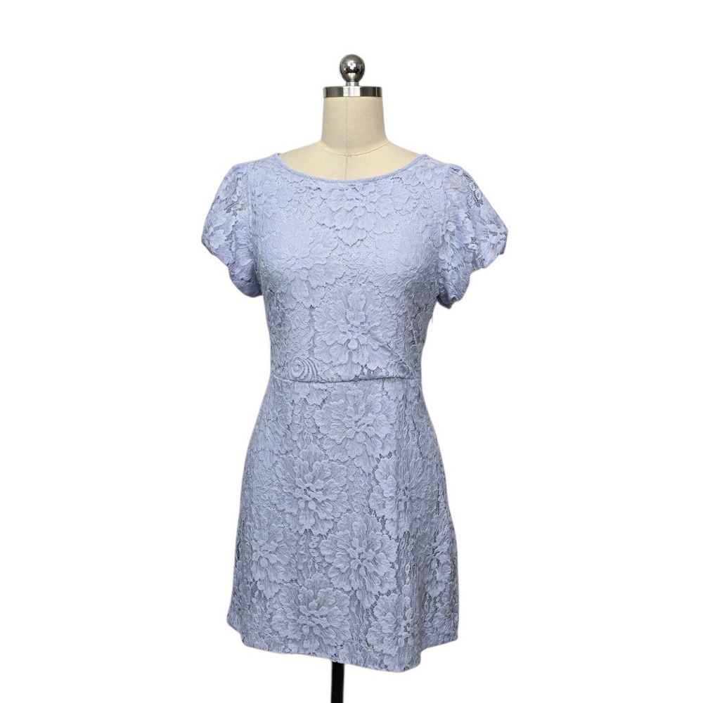 Free People Periwinkle Blue Floral Lace Open Back Tie Mini Dress Size Medium